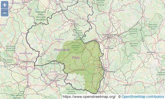 Karte von Rheinland-Pfalz, die das Servicegebiet zeigt.