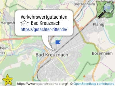 Karte mit Bereich für Verkehrswertgutachten in Bad Kreuznach