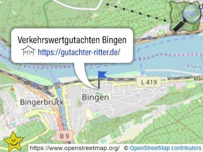Karte mit Bereich für Verkehrswertgutachten in Bingen am Rhein